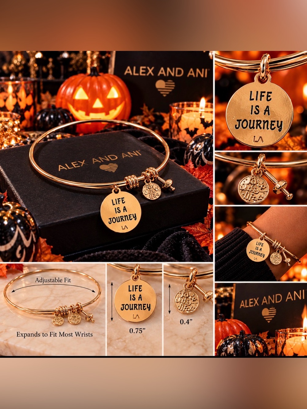 Alex and Ani Gold 'Life Is A Journey' Inspirational Charm Bangle